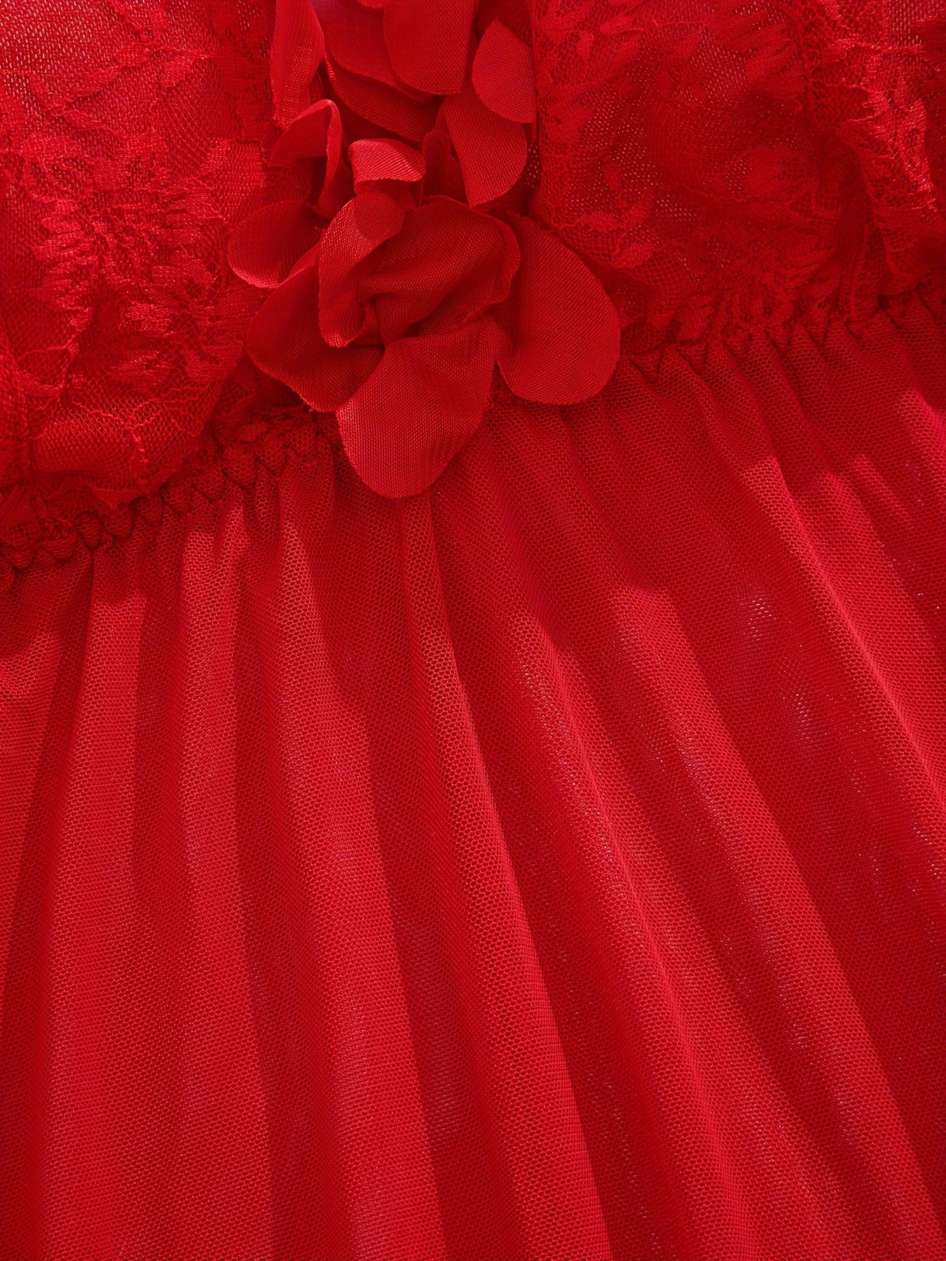 Red Lace and Chiffon Intimates Set with Floral Details for Adults