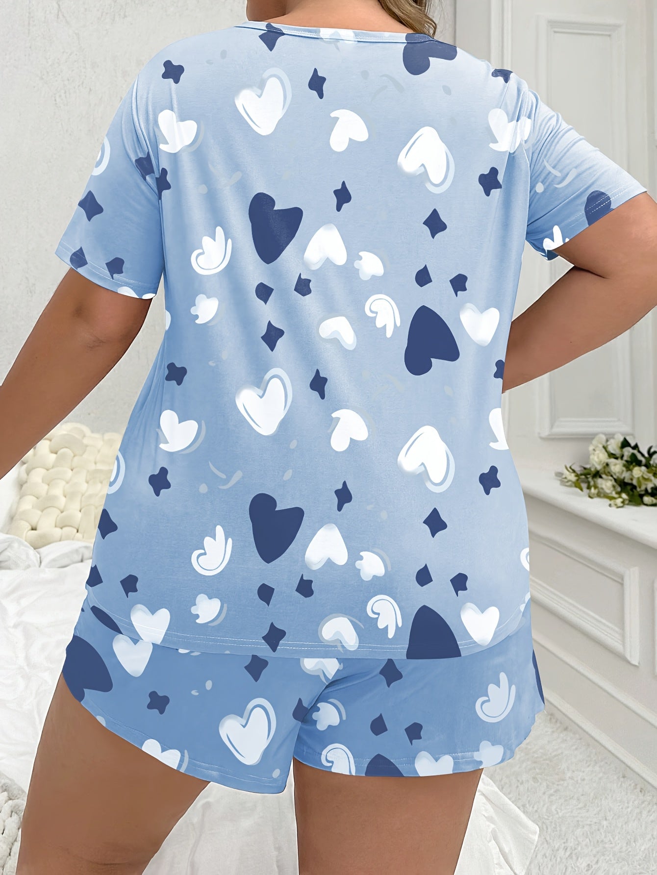 Plus Size Women's Cotton Heart Print Loungewear Pajama Set