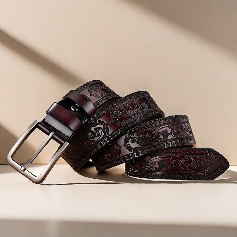 Мужской кожаный ремень с металлической пряжкой в винтажном стиле для делового повседневного ношения