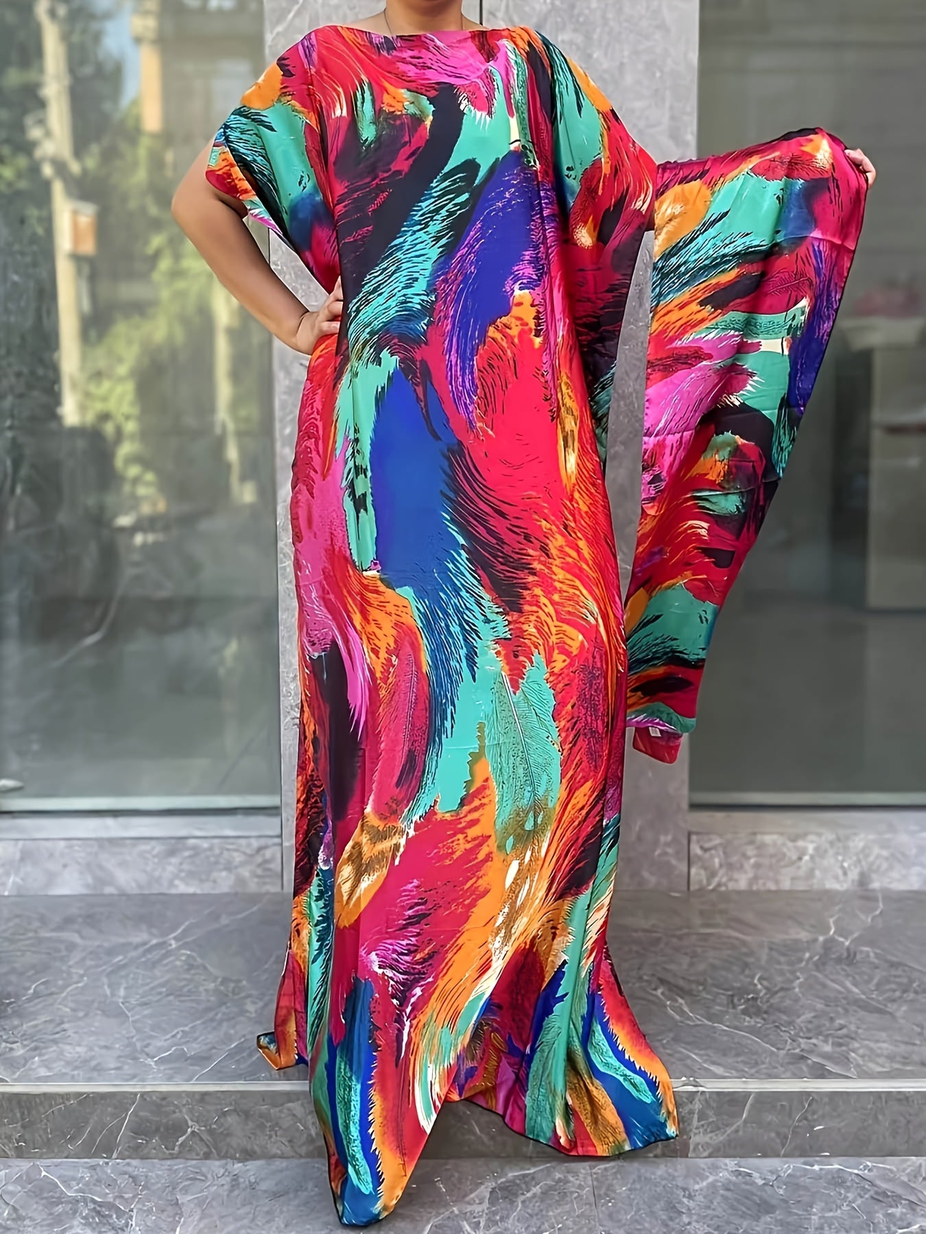 Plus Size Women's Boho Floral Print Maxi Dress Long Sleeve Beach Casual Flowing Fabric