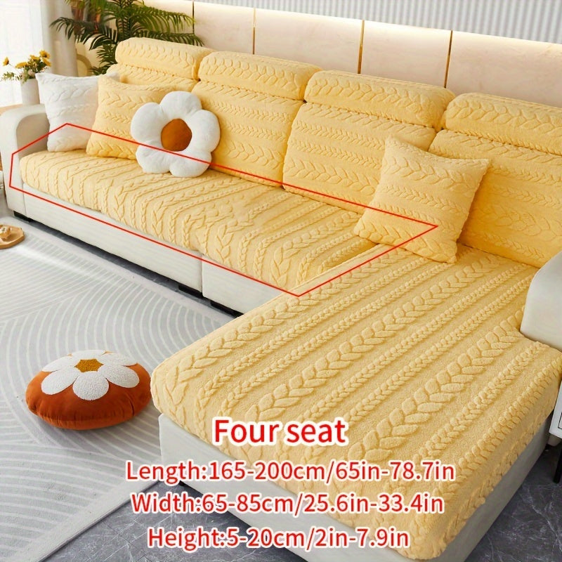 Wheat Sheaf Pattern Plush Sofa Cover Elastic Fit for 1-4 Seater Non-Slip Machine Washable