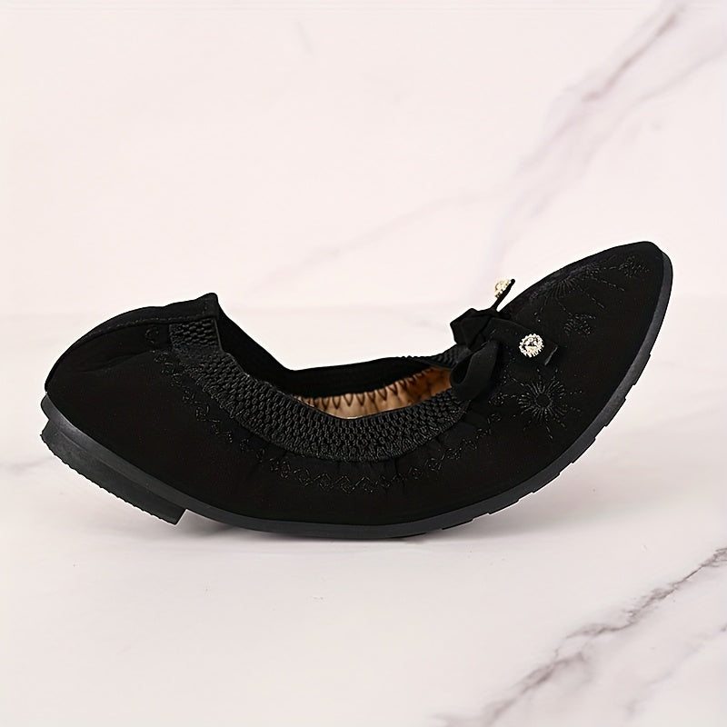 Women’s Slip-On Loafers with Bow Embroidery Synthetic Casual Shoes