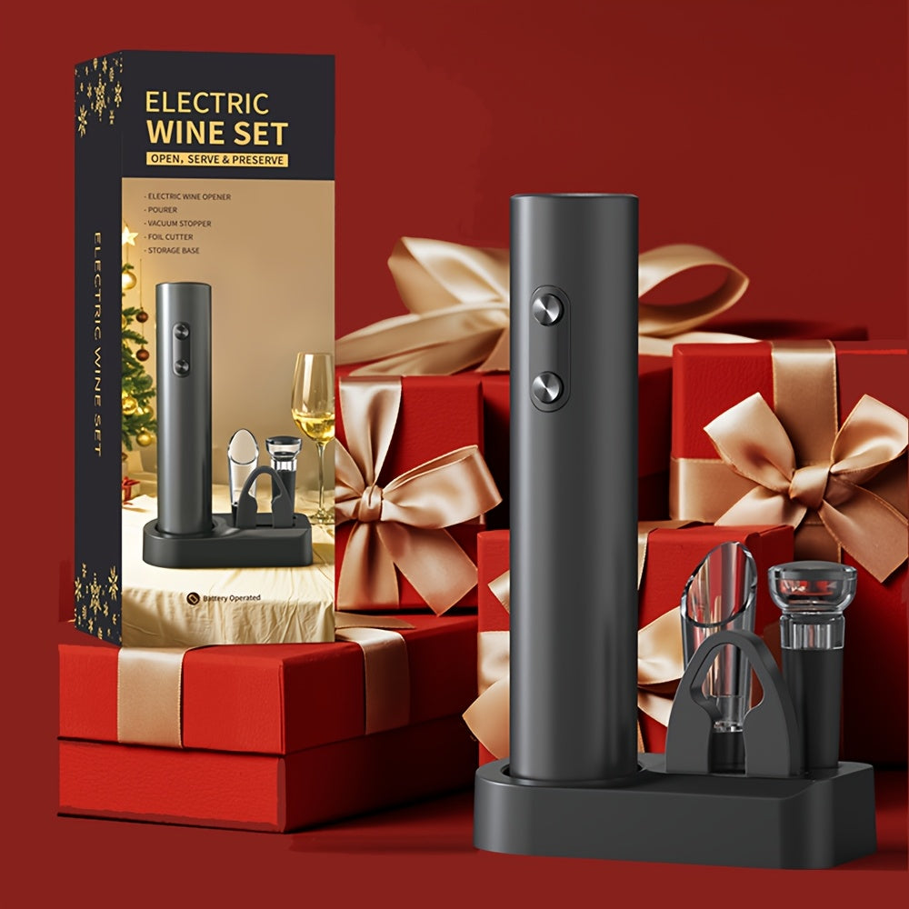 Electric Wine Bottle Opener Set with Foil Cutter Pourer Stopper and Storage Base