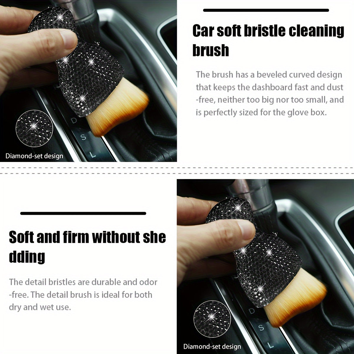 Car Interior Detailing Brush Plastic Dusting Tool Soft Bristle Compact