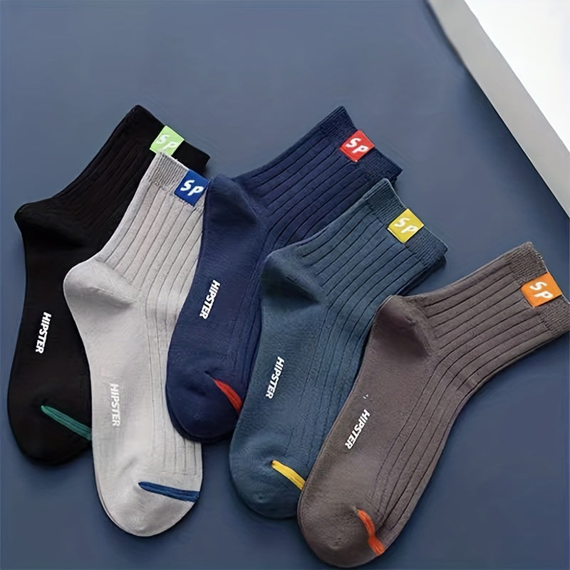 Men's Cotton Blend Mid-Calf Socks 5 Pairs Breathable Moisture-Wicking Sweat-Resistant