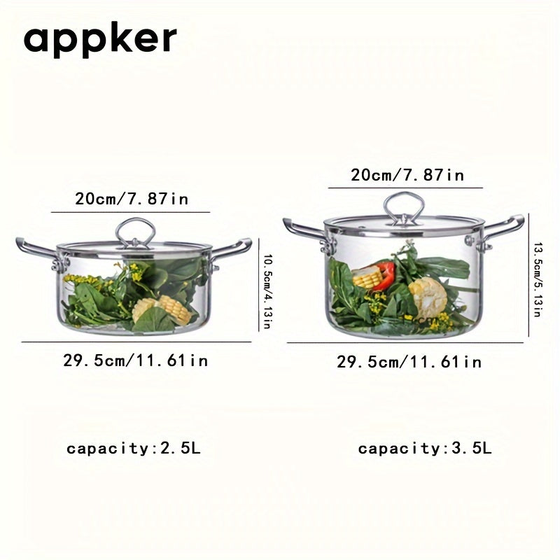 Glass Cookware Set with 2.5L and 3.5L Pots, Stovetop, Dishwasher Safe, High Heat Resistant