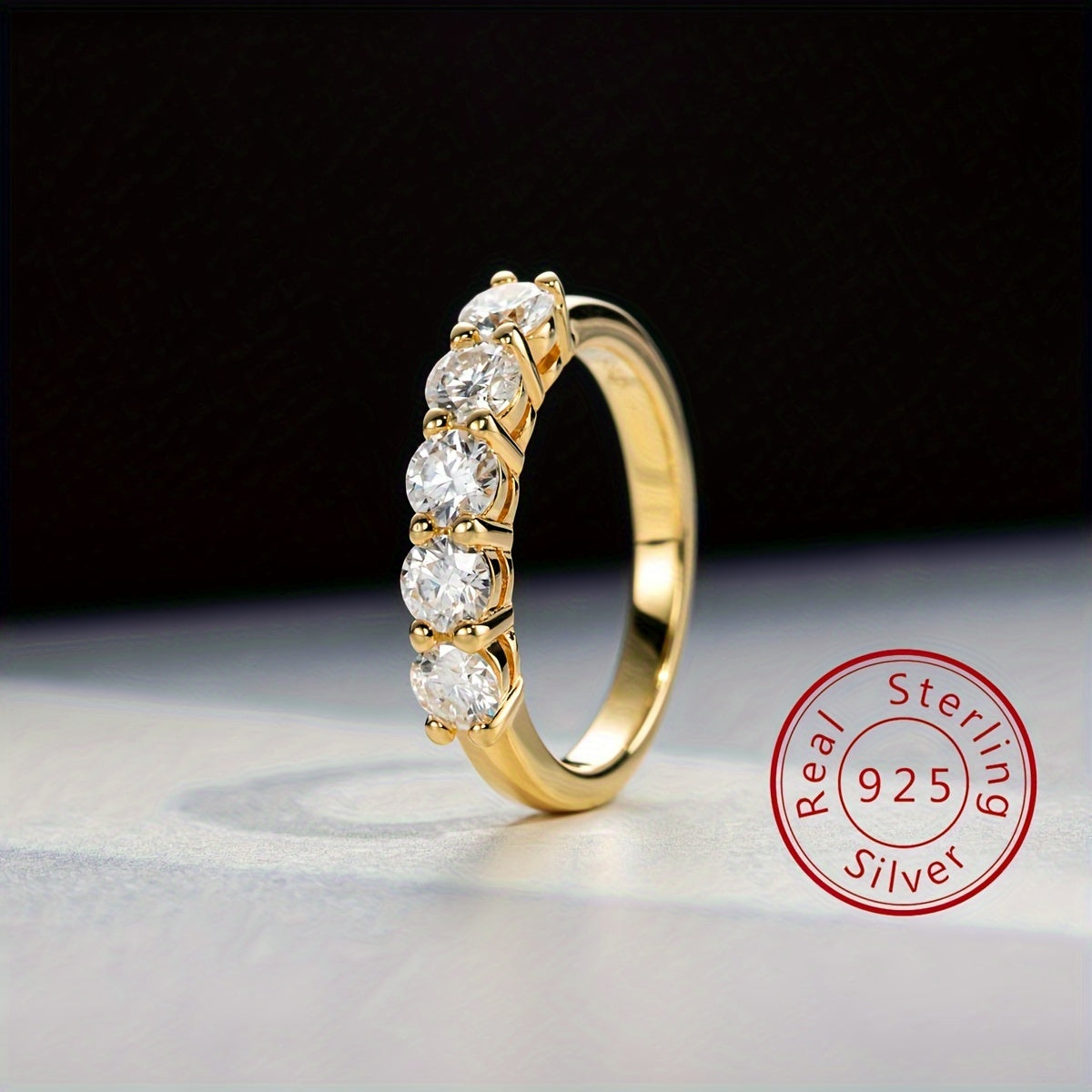 Sterling Silver Moissanite Engagement Ring 0.3CT Five Stone Wedding Jewelry