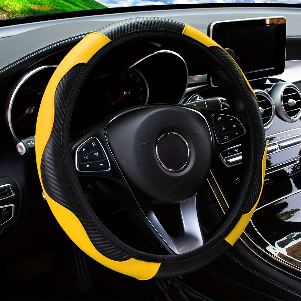 Carbon Fiber Steering Wheel Cover Non-Slip Fits 37-38CM Vehicle Accessories