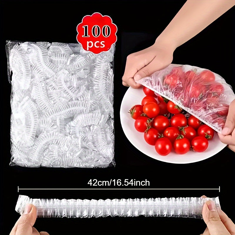 100 Pieces Food Covers Reusable Leak-Proof Dust-Proof Elastic Plastic for Fruits and Food Storage