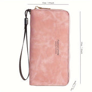 Cartera femenina de cuero sintético vegano negro con cierre de cremallera y correa de muñeca