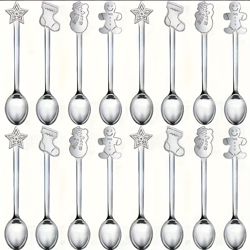 16 cucharas de café mini de acero inoxidable Serie Navidad, aptas para lavavajillas, para cocina y restaurante
