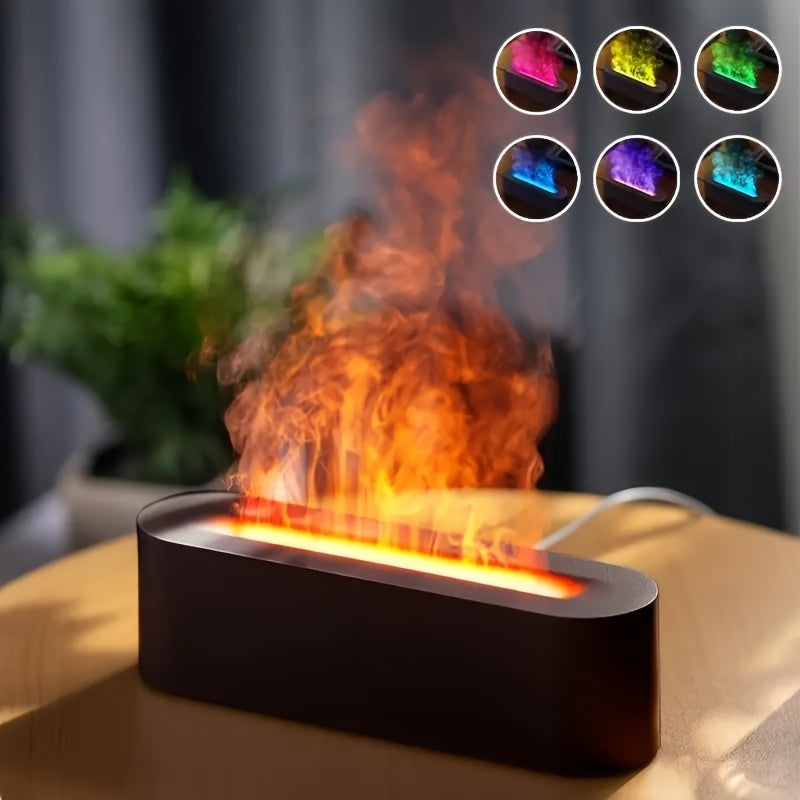 Flame Effect Aromatherapy Humidifier with RGB Light USB Timer for Air Purification