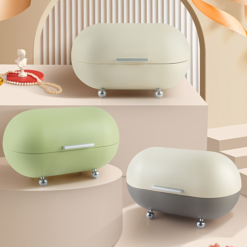 Oval Metal Storage Chest with Flip Top Closure White Non-Waterproof Multipurpose Container