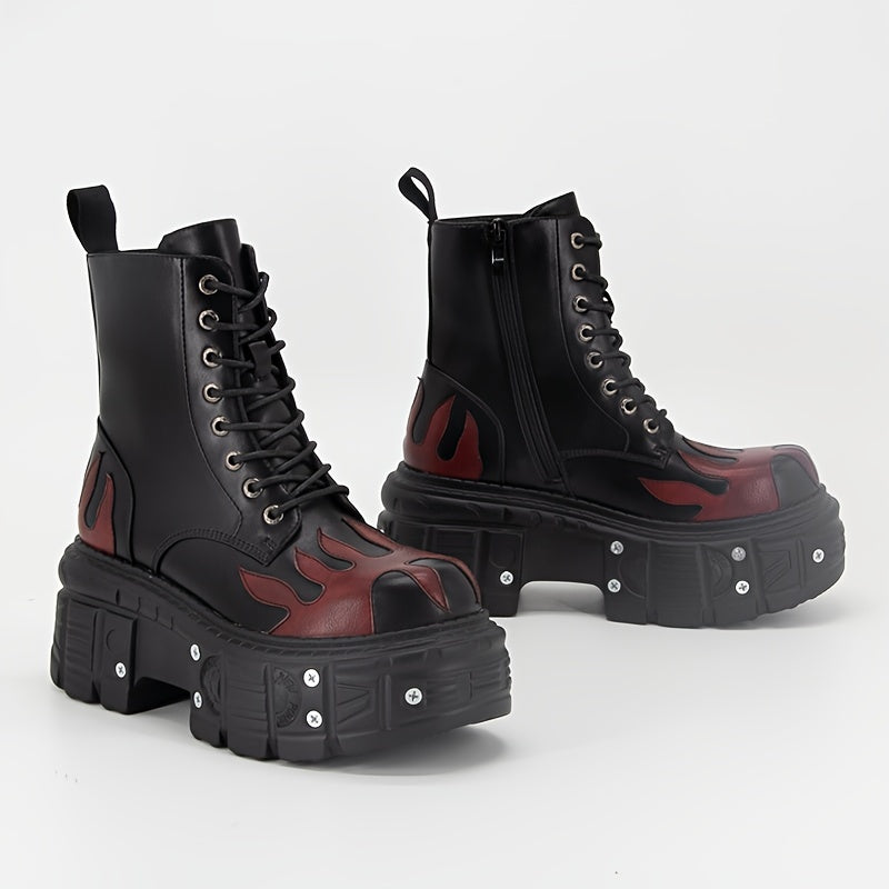 Women's Black Leather Ankle Boots with High Heels and Metal Decor