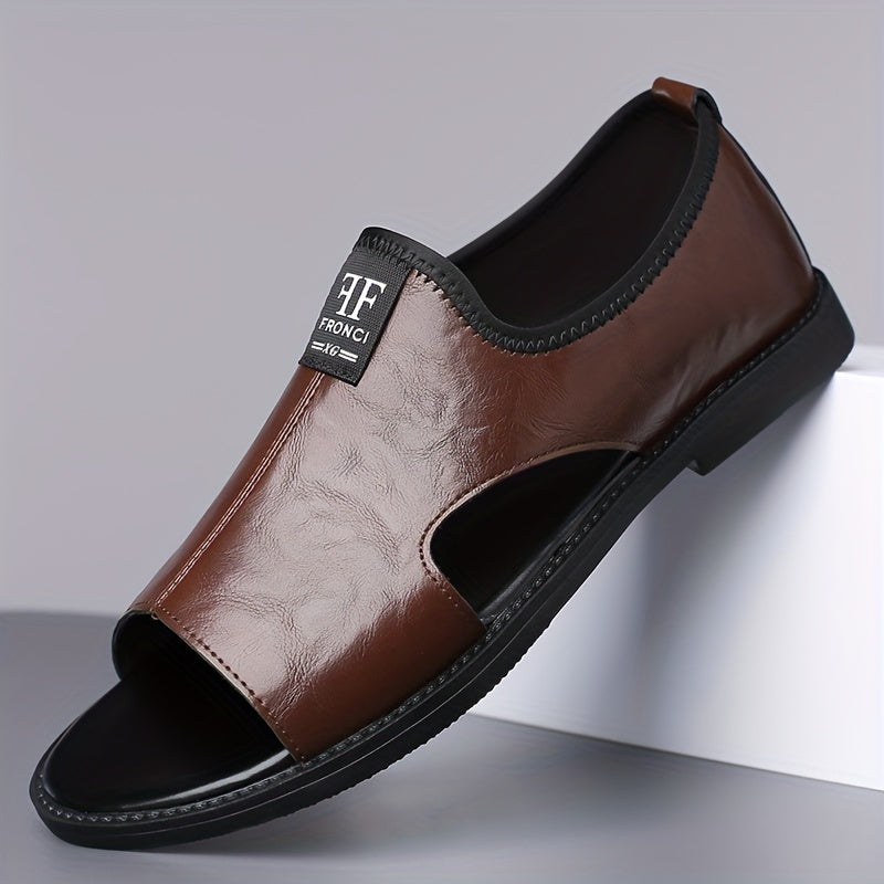 Men's Summer Beach Sandals Textured White Upper Black Sole Casual Outdoor Slip On