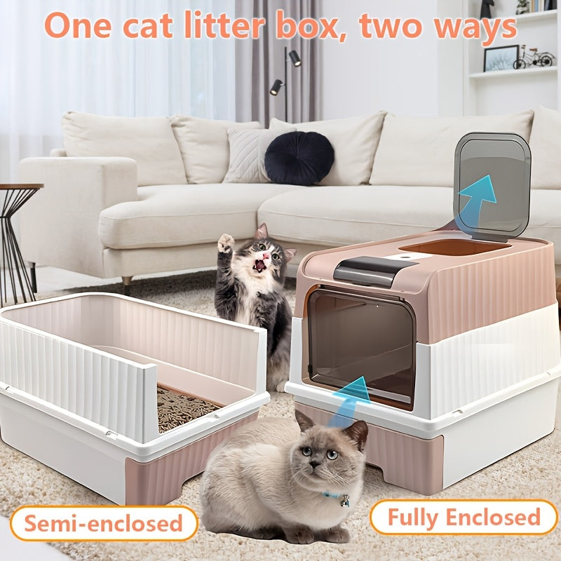 XL Green Cat Litter Box with Easy-Clean Drawer and Scoop Durable Polypropylene