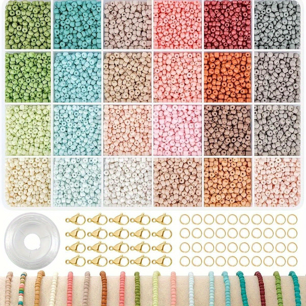 Craft Gift Set - DIY Jewelry Making Kit with 24 Colorful Macaron Beads, 3mm Assorted Plastic Seed Beads for Bracelets & Necklaces