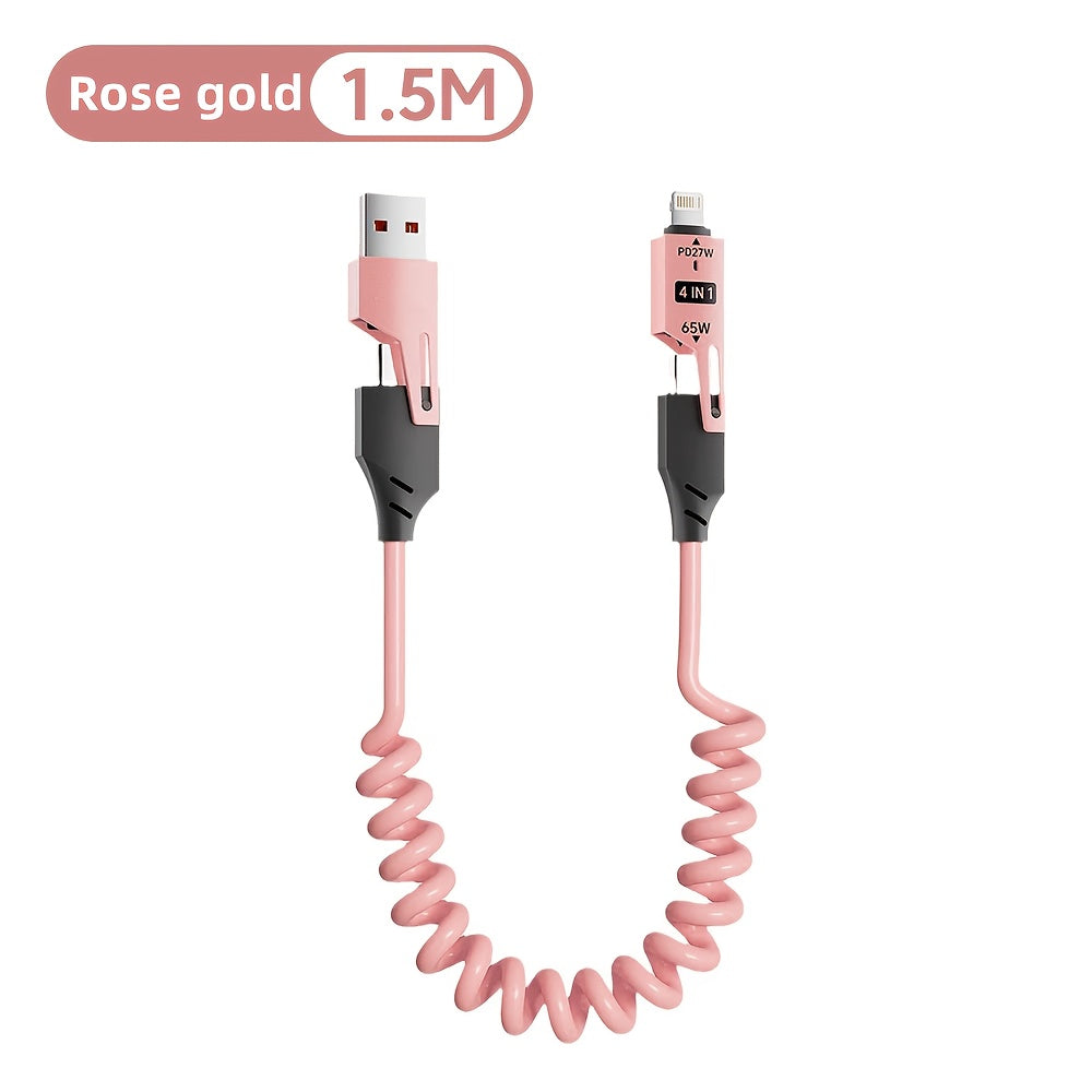 65W USB-C Retractable Charging Cable for Fast Data Sync Multi-Device Compatible
