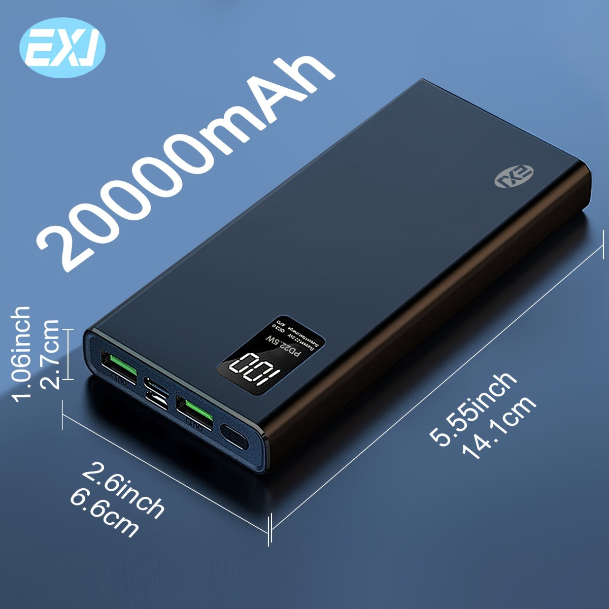 20000mAh Portable Power Bank with 22.5W Fast Charging, Dual USB-C QC PD, LED Display