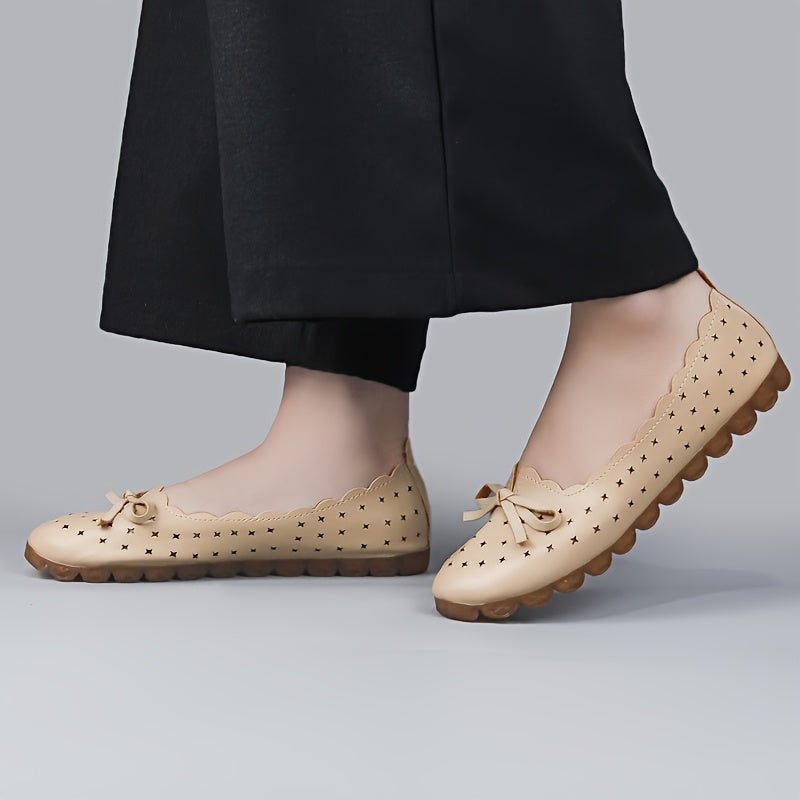 Women's Flat Shoes Bowknot Breathable Hollow Out Round Toe All-Season