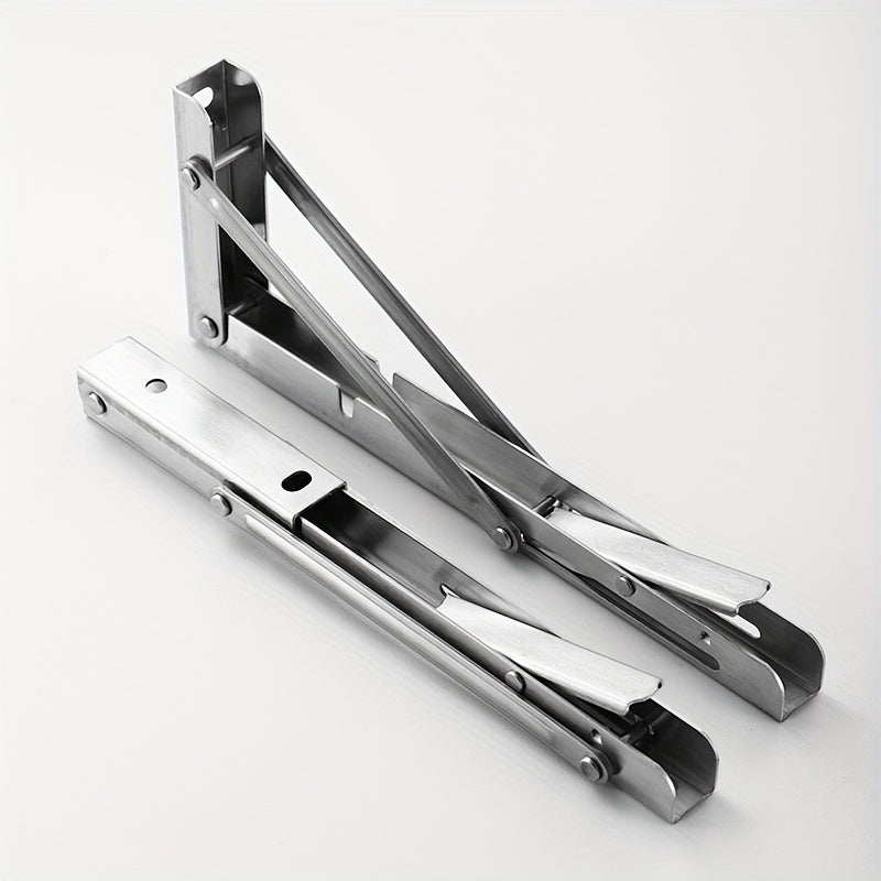 2pcs Heavy-Duty Stainless Steel Foldable L-Shaped Shelf Brackets for Space Saving