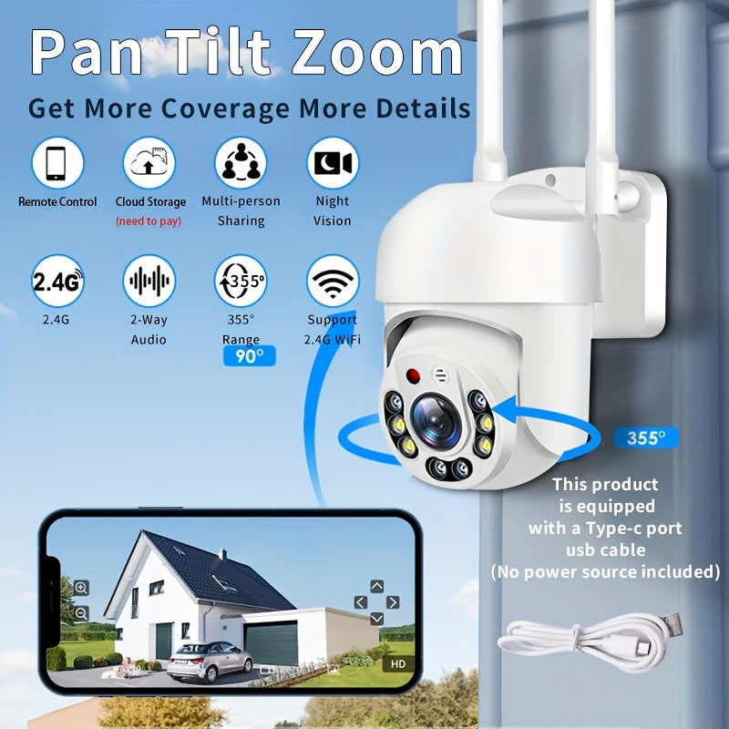 WiFi Security Camera 355° Pan/Tilt Color Night Vision 2-Way Audio Smartphone Compatible