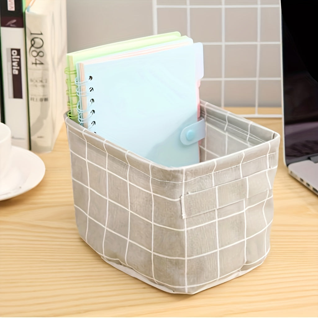 Fabric Storage Basket with Handle for Sundries Cosmetics Books and Stationery Foldable