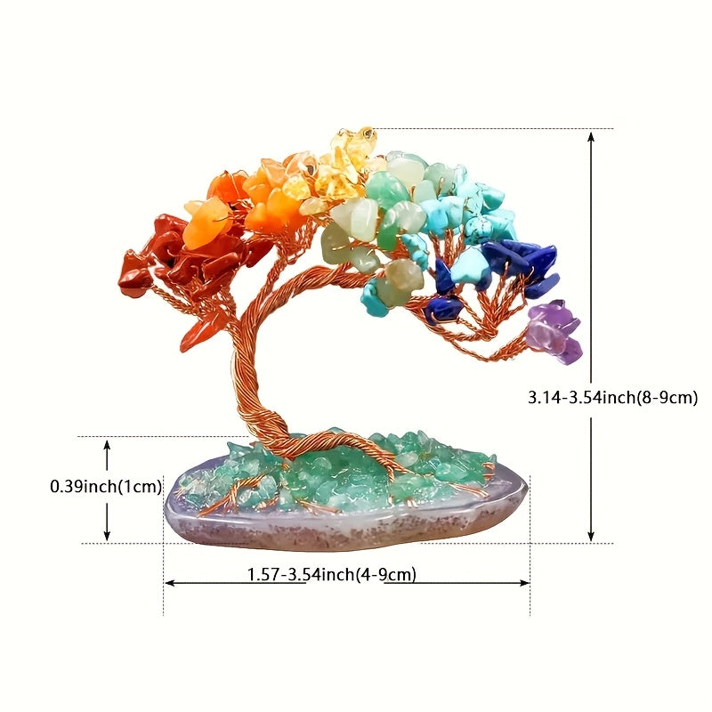 Handcrafted Crystal Tree of Life with Copper Wire and Agate Slice Base Small Gravel Stone Accent
