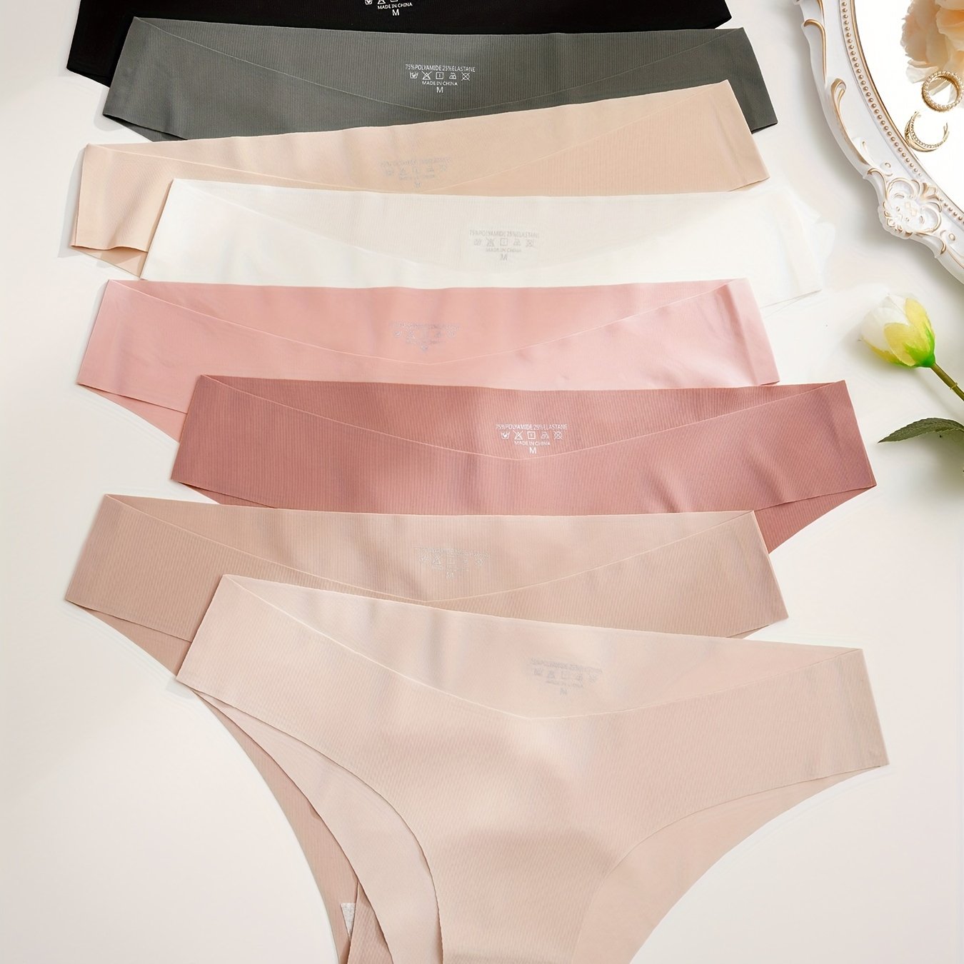 Set of 8 Seamless Bikini Panties for Women Nylon Medium Support Solid Color