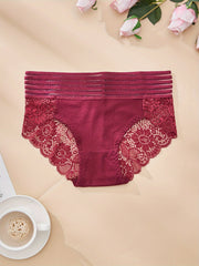 Women's Sheer Striped Lace-Trimmed Nylon Panties Breathable Comfortable