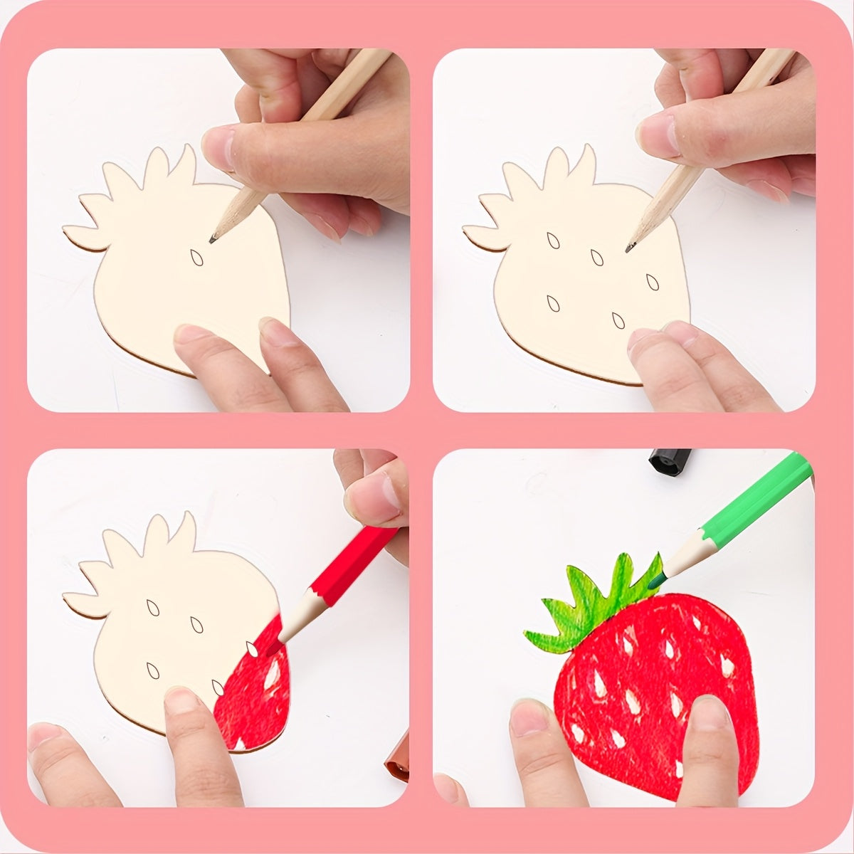 Wooden Craft Stencils Set 20pcs Animal and Fruit Designs Apricot for Kids Art and Craft Projects