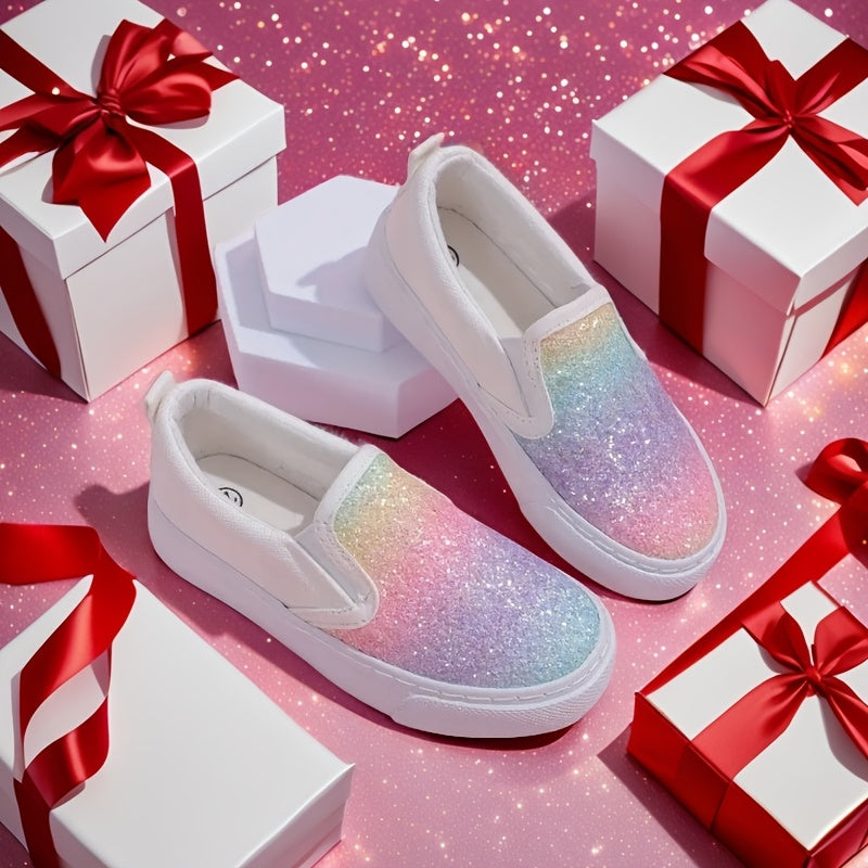 Girls Rainbow Gradient Canvas Sneakers Lightweight Casual Shoes for Kids