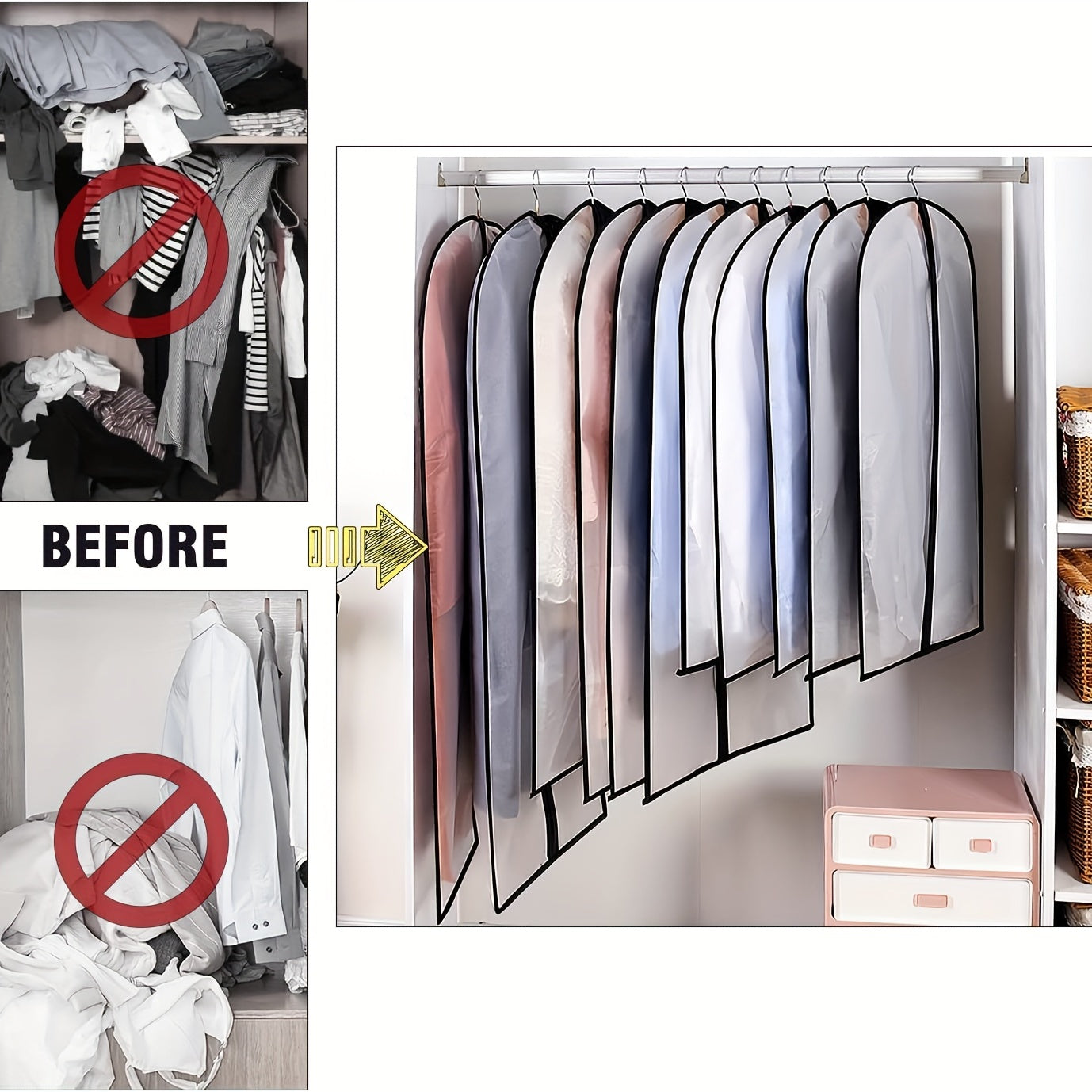 Juego de 5 fundas de polvo para ropa de PEVA transparente, transpirable, para colgar ropa