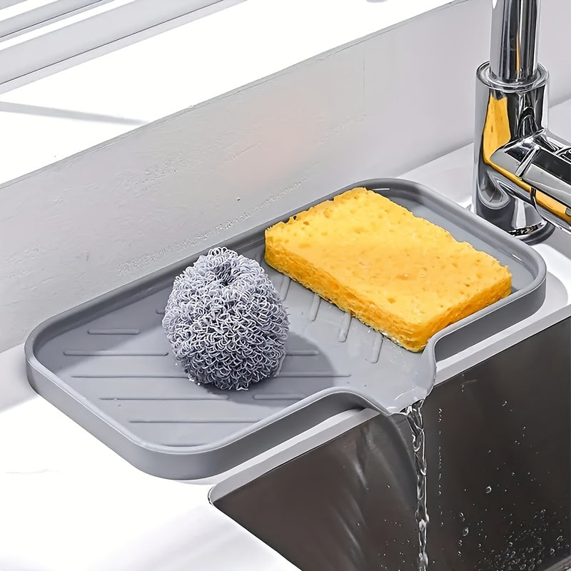 Durable Plastic Kitchen Sink Drain Mat with Soap Holder and Non-Slip Pad