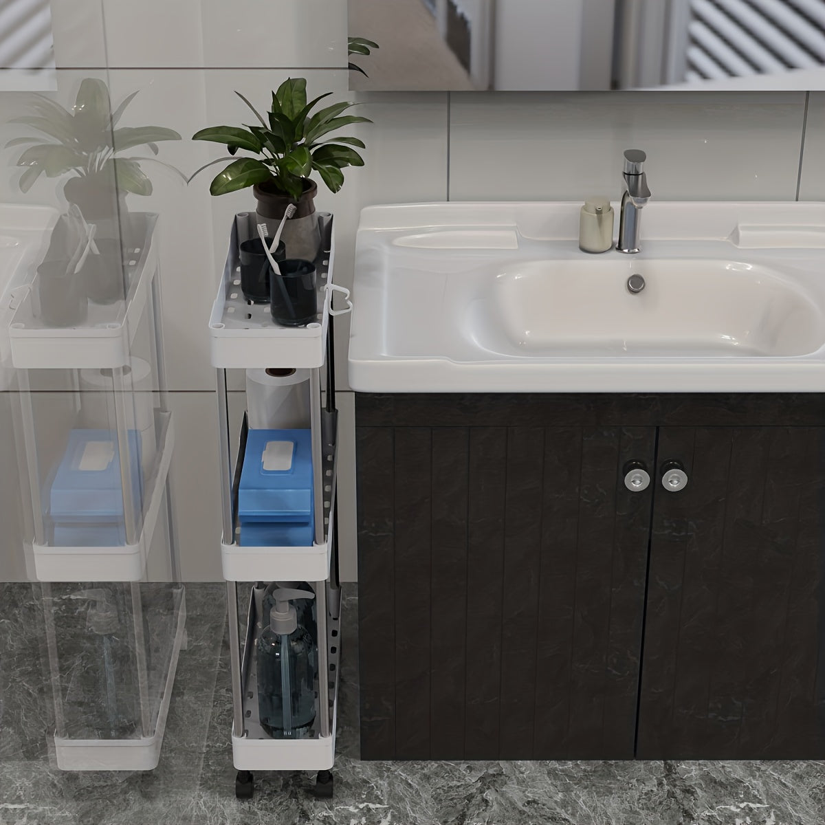 Carro de almacenamiento con ruedas para espacios estrechos, baño, cocina, lavandería, organizador