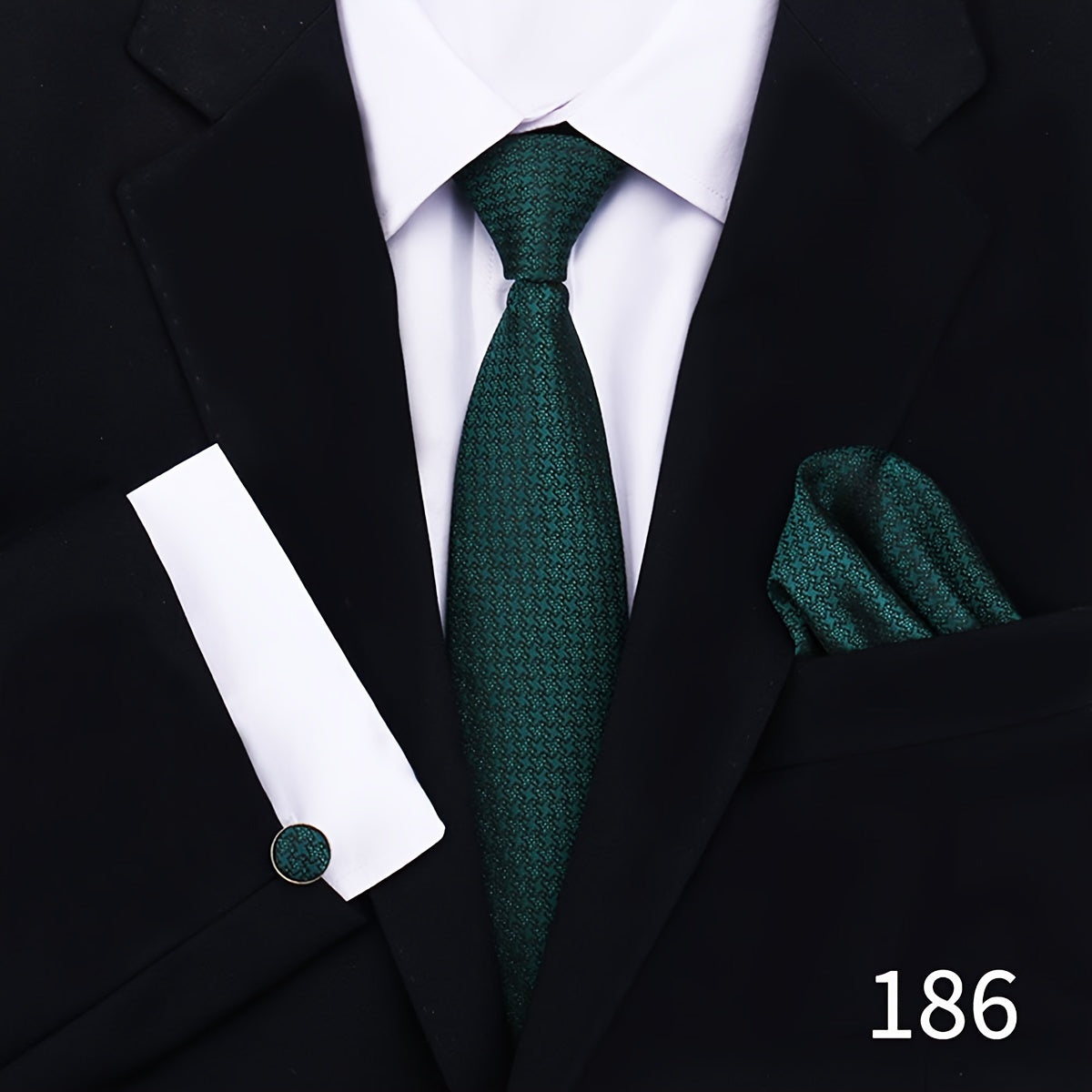 Men's Plaid Tie Set with Cufflinks and Handkerchief for Wedding and Formal Wear