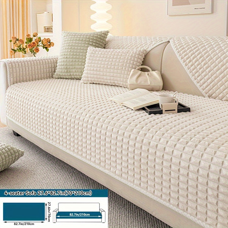 Plaid plush divan qoplamasi, sirpanmas dizayn bilan, hayvonlar uchun va barcha mavsumlar uchun mukammal. Turli xil mebellar uchun mos keladi.