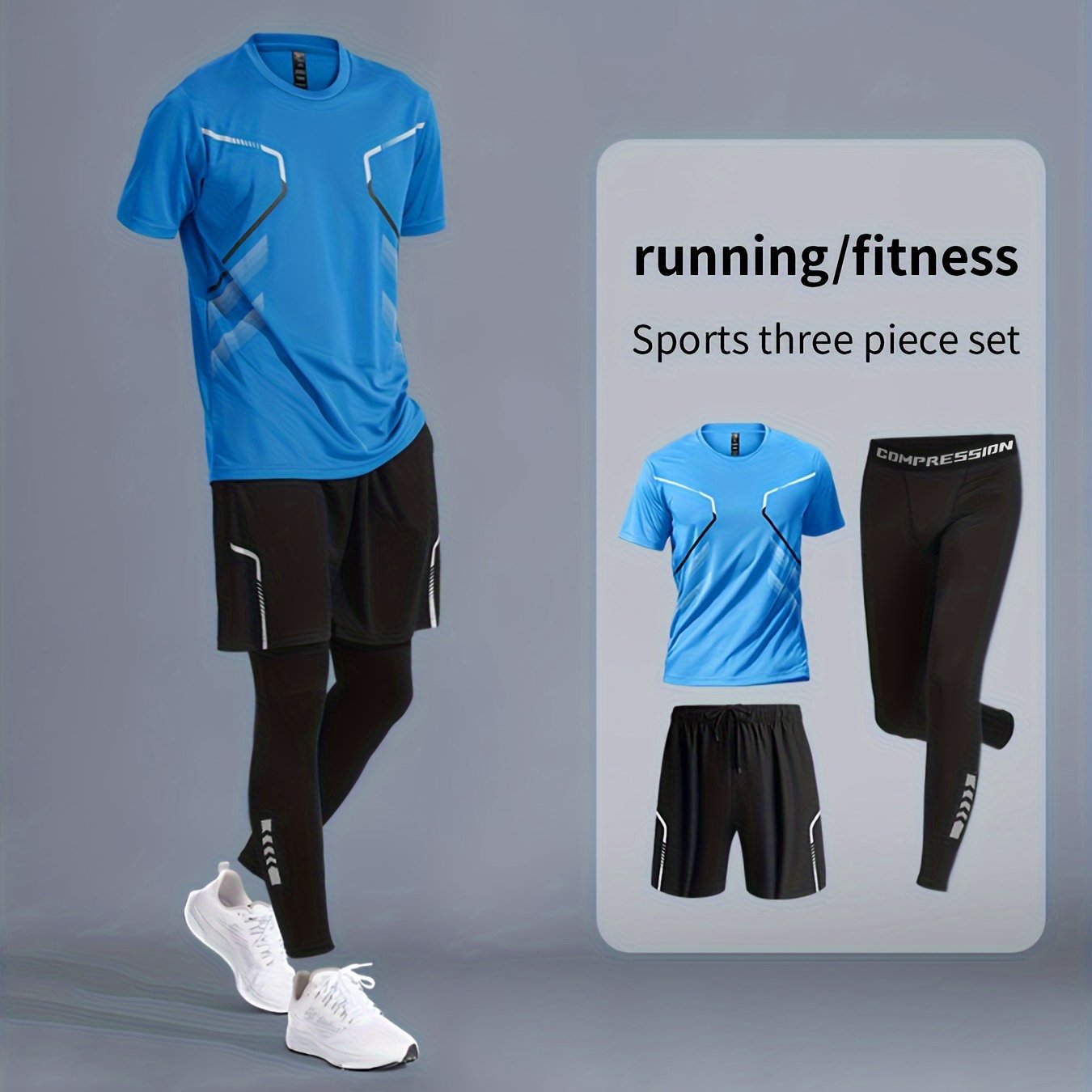 Men's 3-Piece Printed Quick-Drying Sports Set for Basketball Fitness Running Cycling