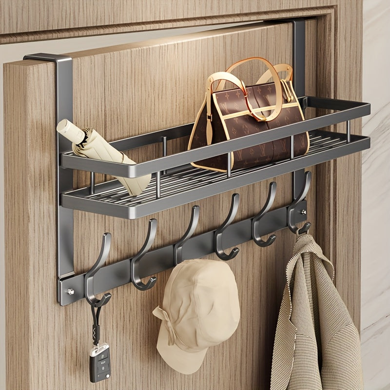 Over-the-Door Metal Storage Rack with Hooks for Bedroom Bathroom Kitchen Organization
