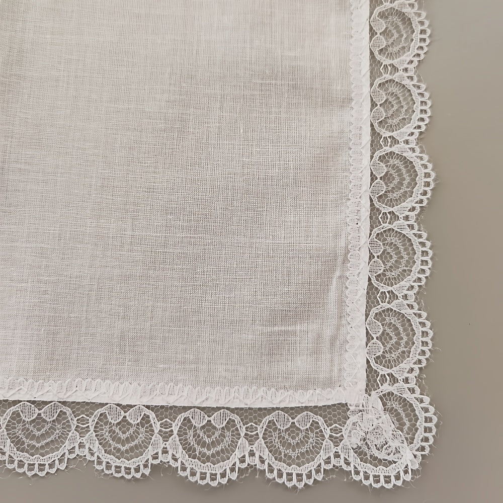 Set of 6 White Lace Trim Handkerchiefs for Wedding Decor and DIY Projects 9.8 Inches