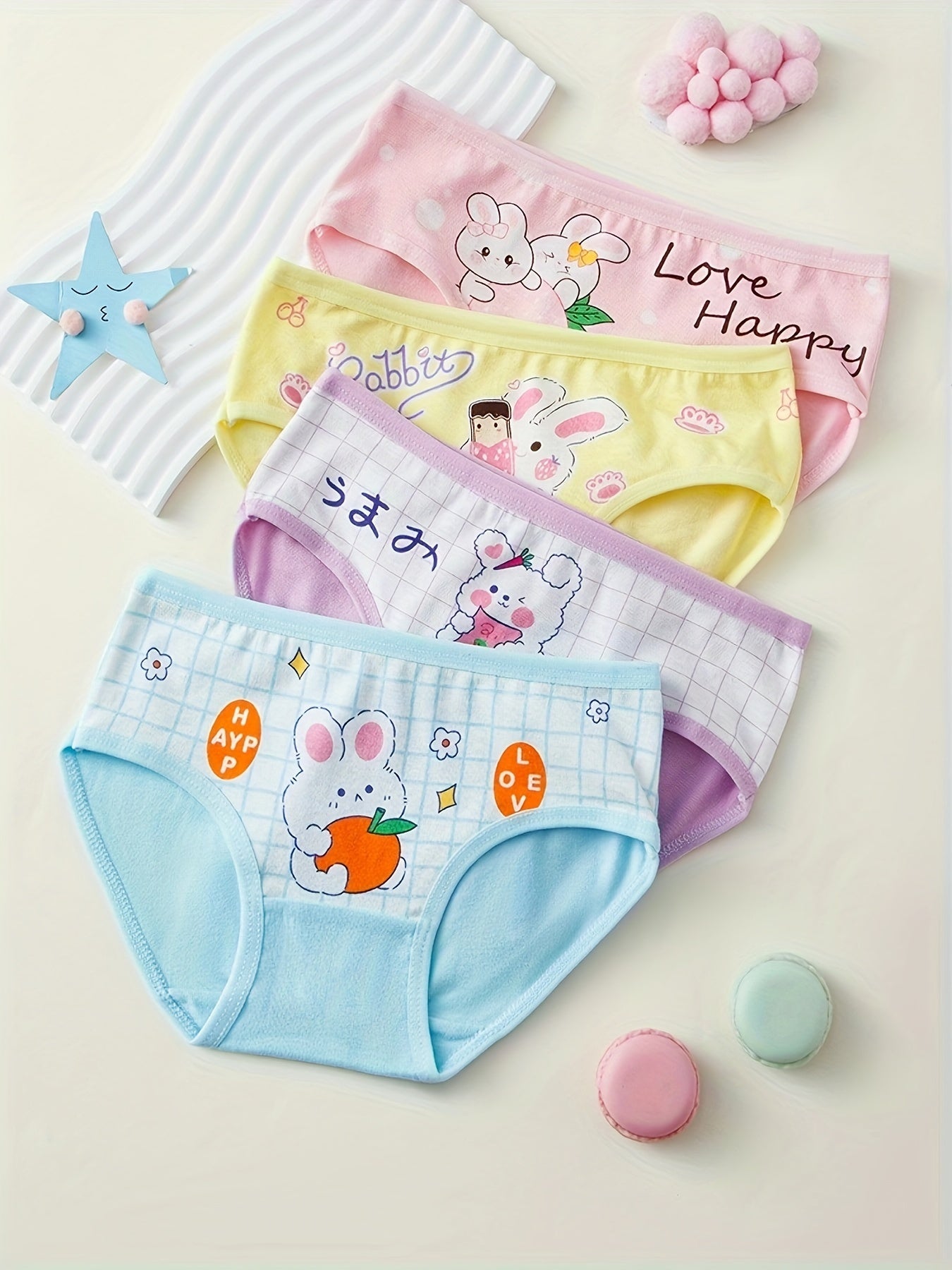 Girls' Cotton Bikini Panties 8-Pack with Cartoon Floral Print Mid-Waist Breathable Knit
