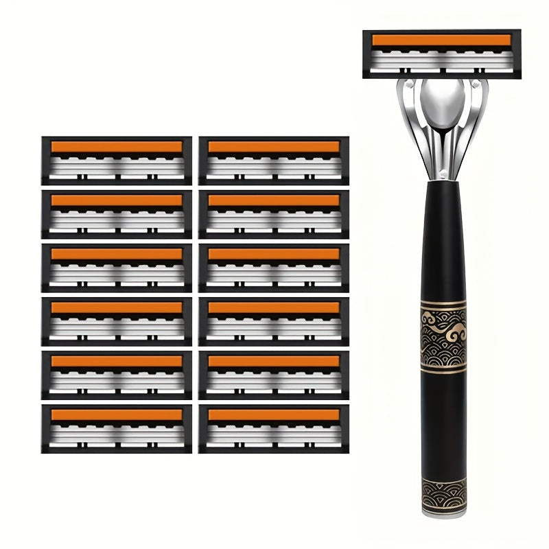 Juego de maquinillas de afeitar manual de acero inoxidable de 3 capas para hombres con hojas de repuesto