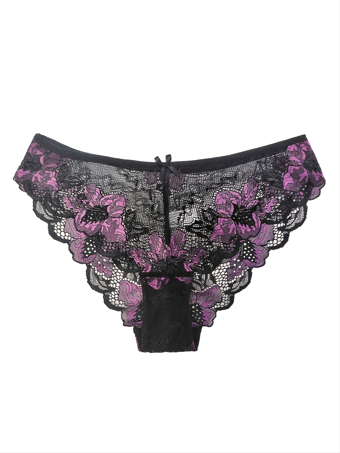 Women's Lace Low Waist Panties Nylon Floral Semi-Sheer Breathable Hollow Brief Lingerie Set