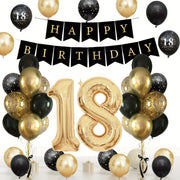Black and Gold 18th Birthday Balloon Decorations with Banner and Garland