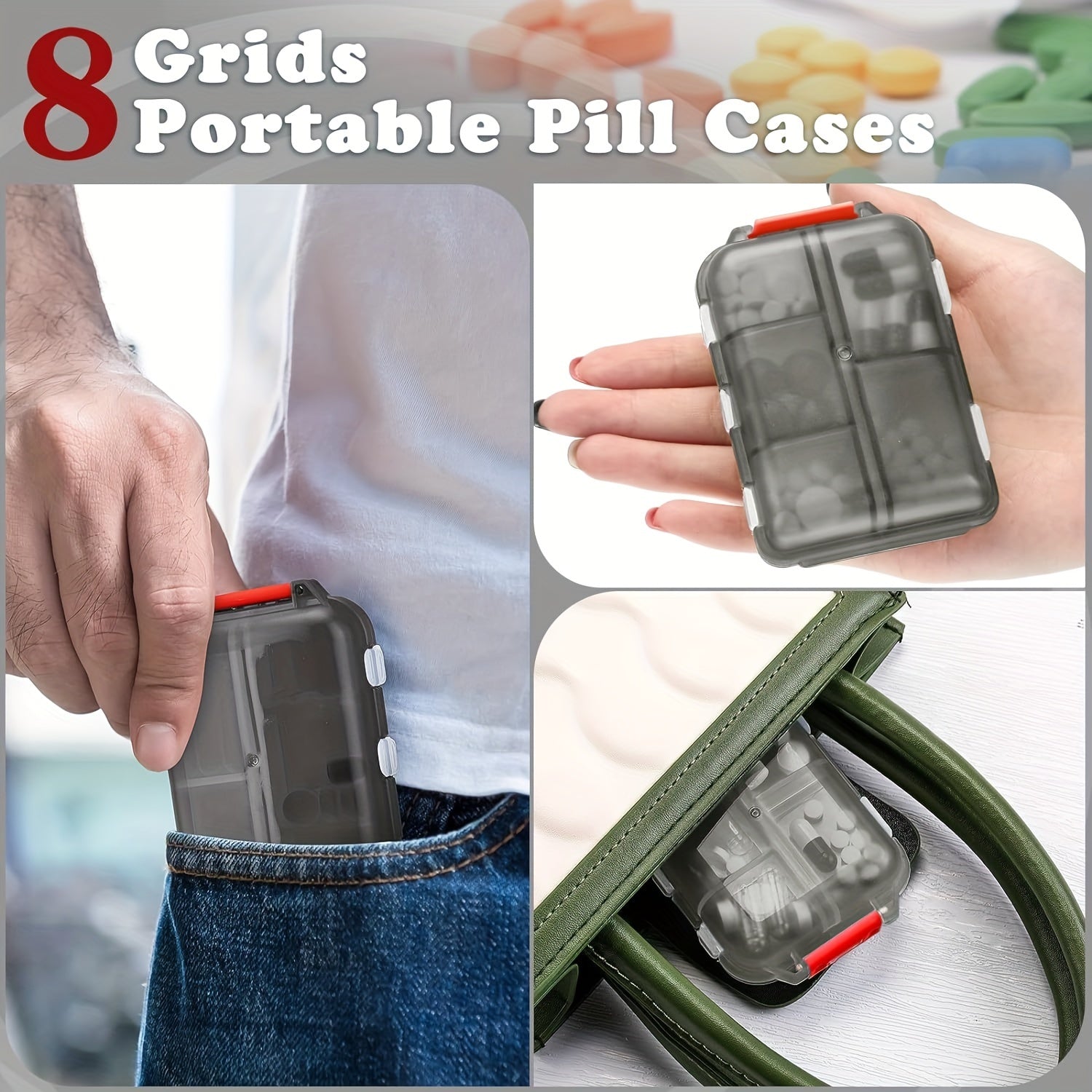 Organizador de pastillas de doble capa con 10 compartimentos y tapas individuales para viajes