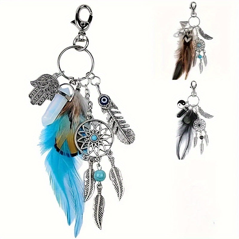 Black Metal Feather Tassel Dream Catcher Keychain for Bags Keys Car Pendant