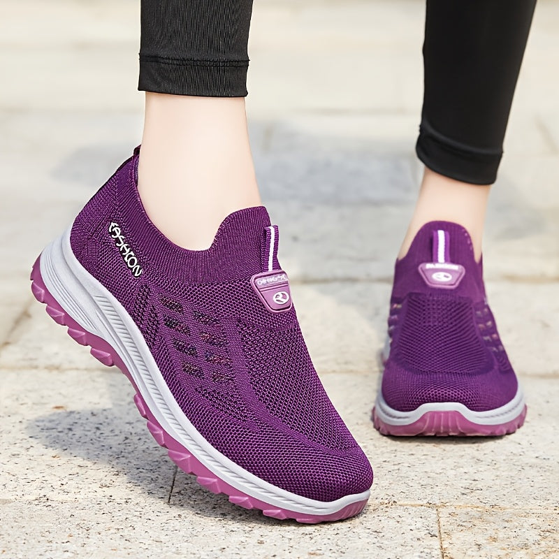 Women's Knit Casual Sneakers Breathable Mesh Slip-On Walking Shoes
