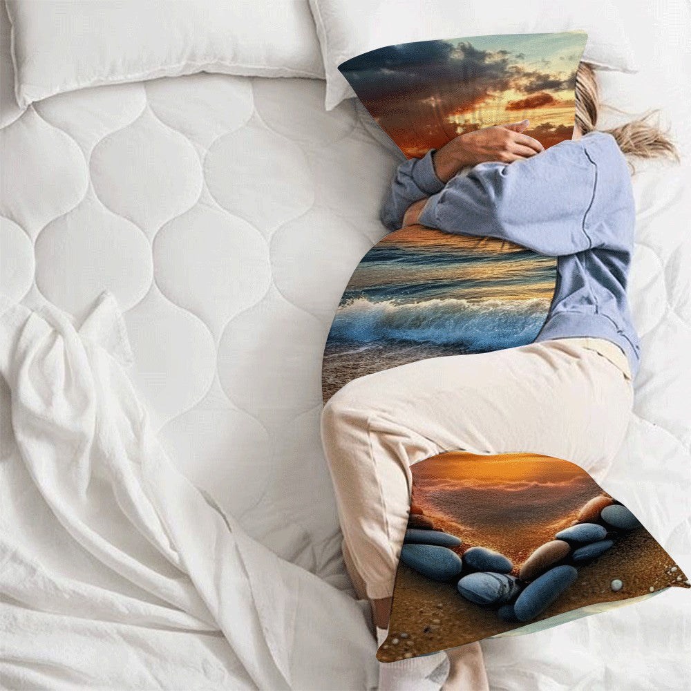 Valentine's Day Heart Beach Scene Plush Pillow Cover 137x51cm Decorative Cushion Case