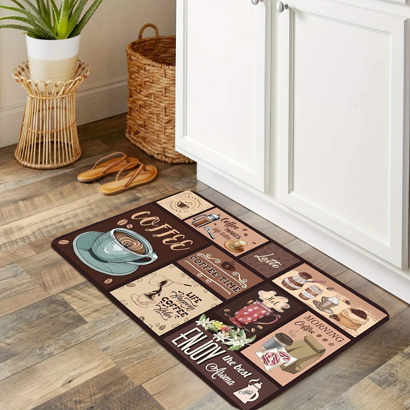 Vintage Coffee Kitchen Mat Anti-Fatigue Entryway Bedroom Living Room Easy to Clean