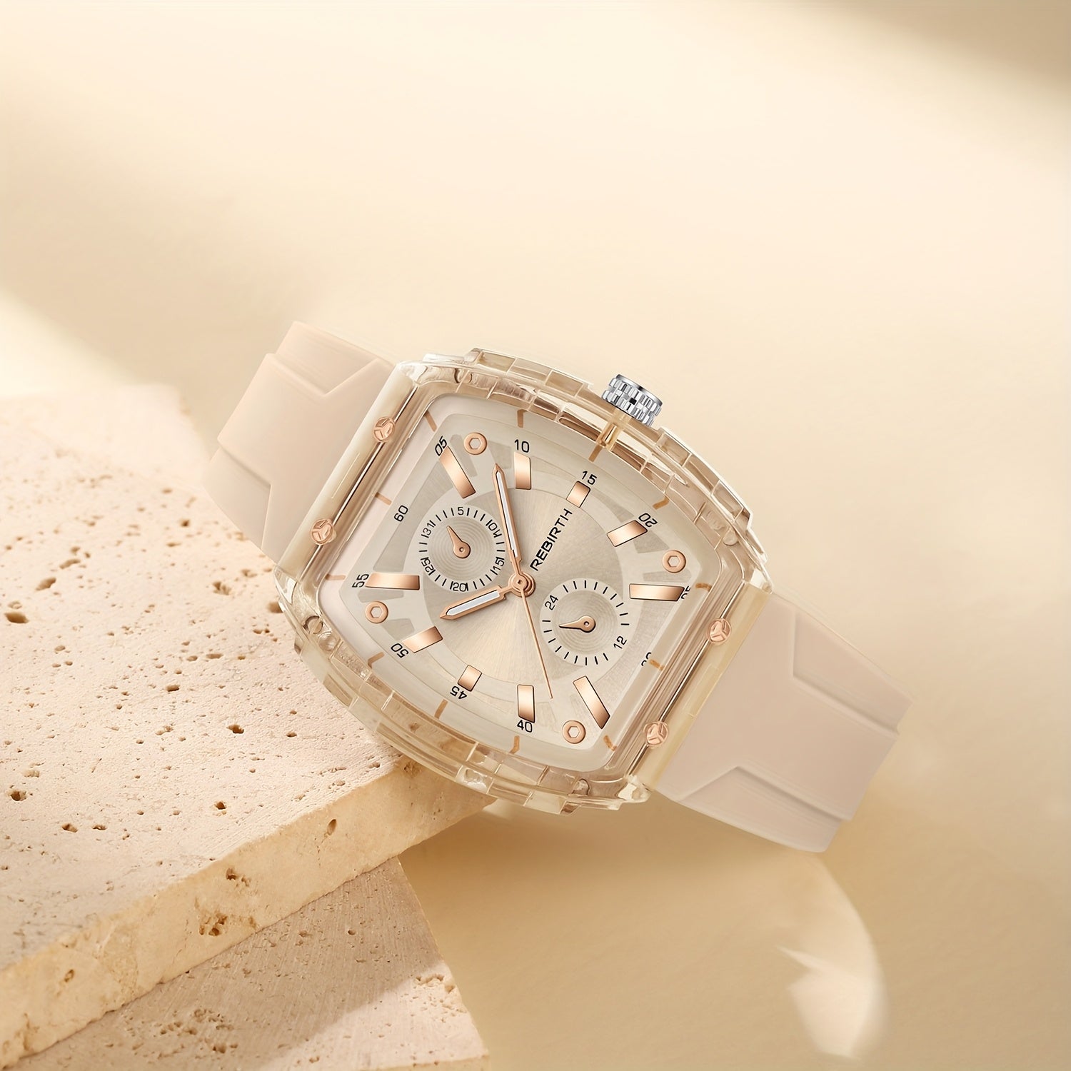 Unisex Square Watch with Silicone Strap and Long-Lasting Battery